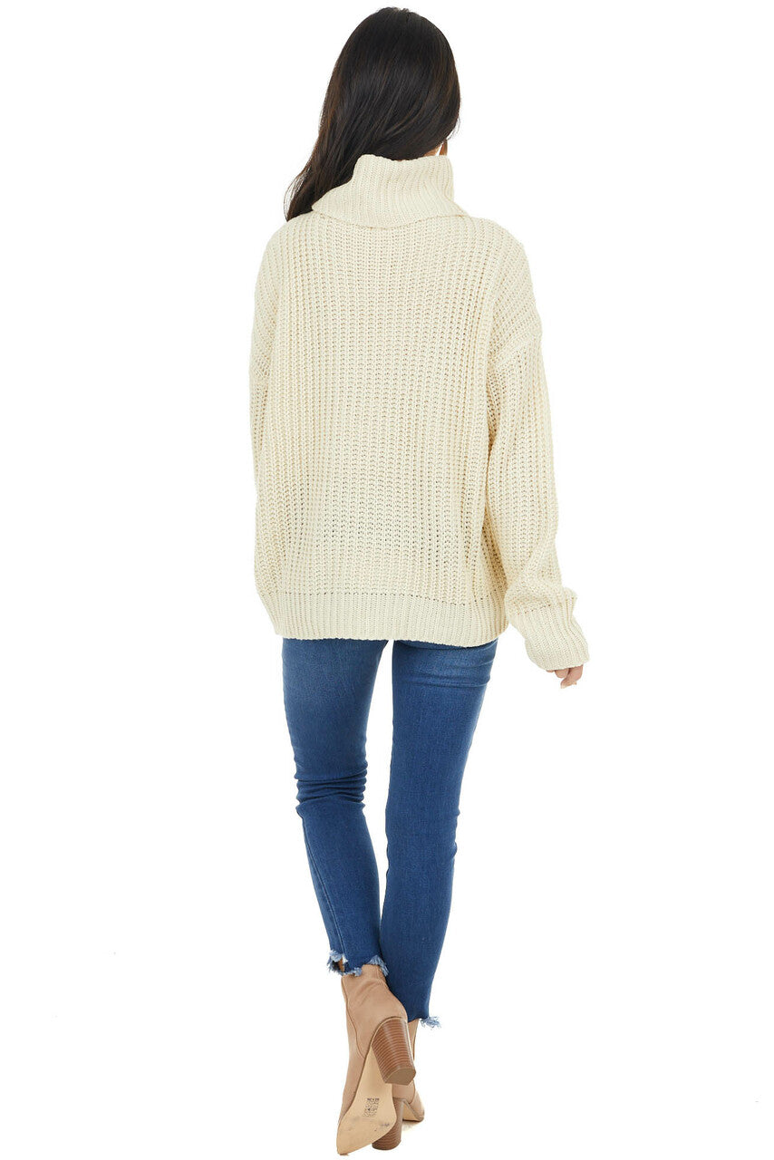 Cream Long Sleeve Knit Sweater with Cold Shoulder