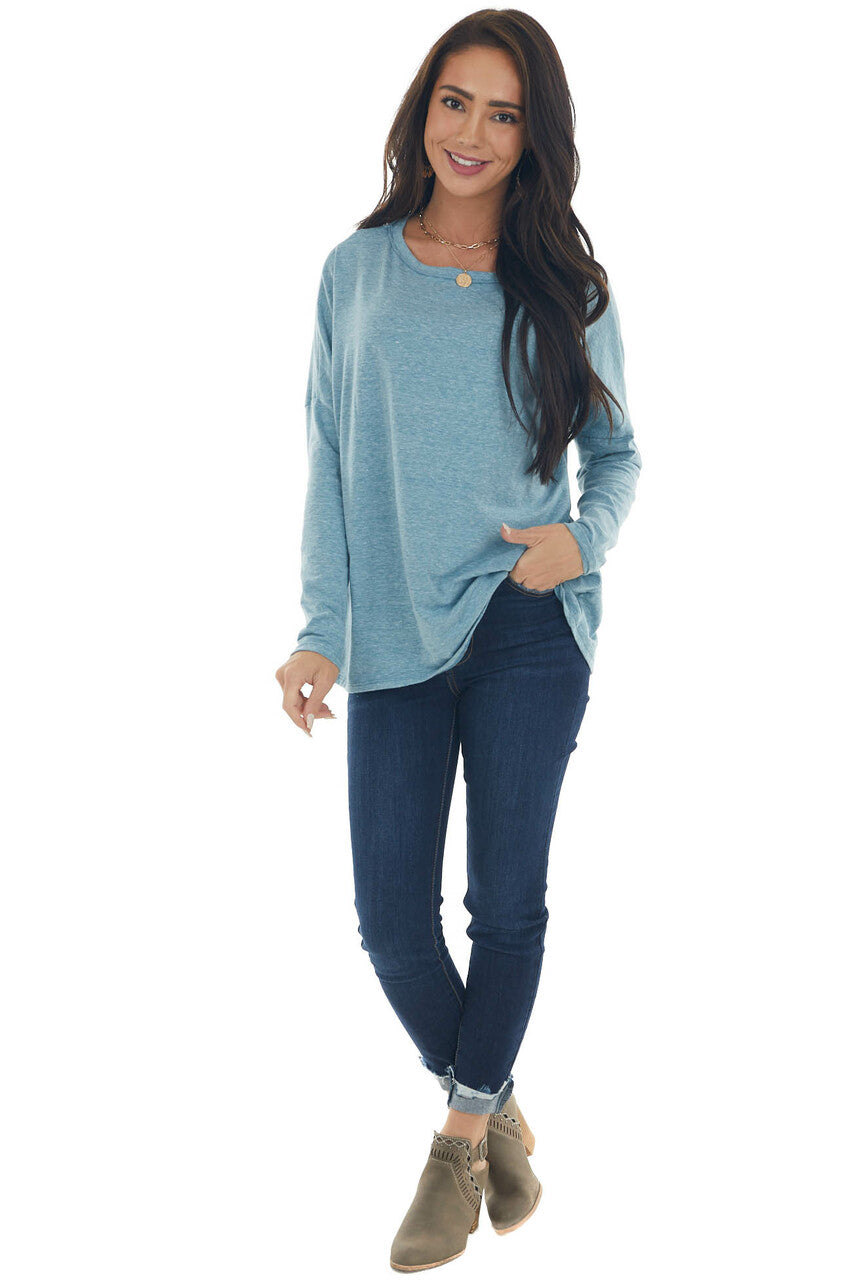 Heathered Blue Criss Cross Back Cut Out Top