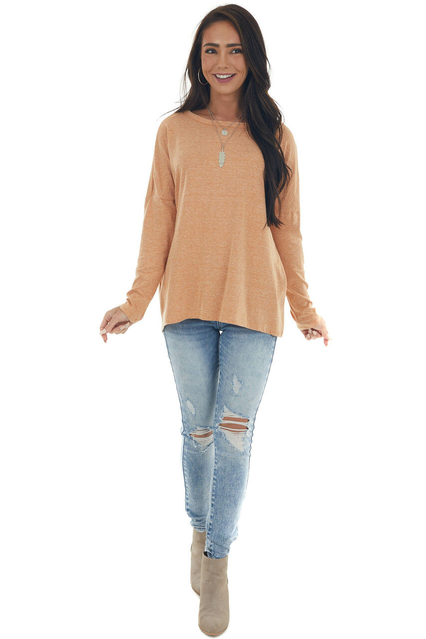 Heathered Pumpkin Criss Cross Back Cut Out Top