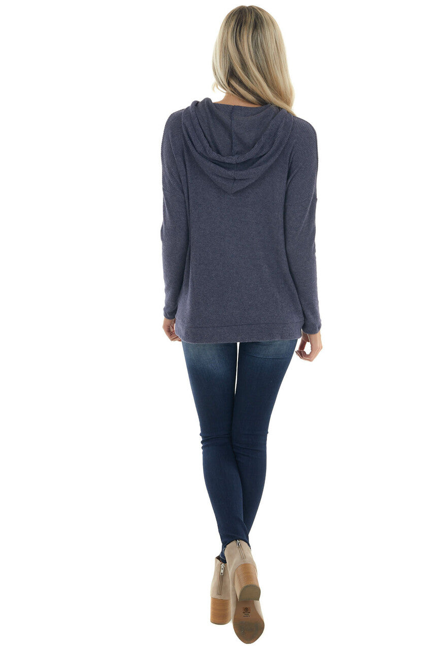 Navy Knit Sweatshirt with Striped Drawstrings 