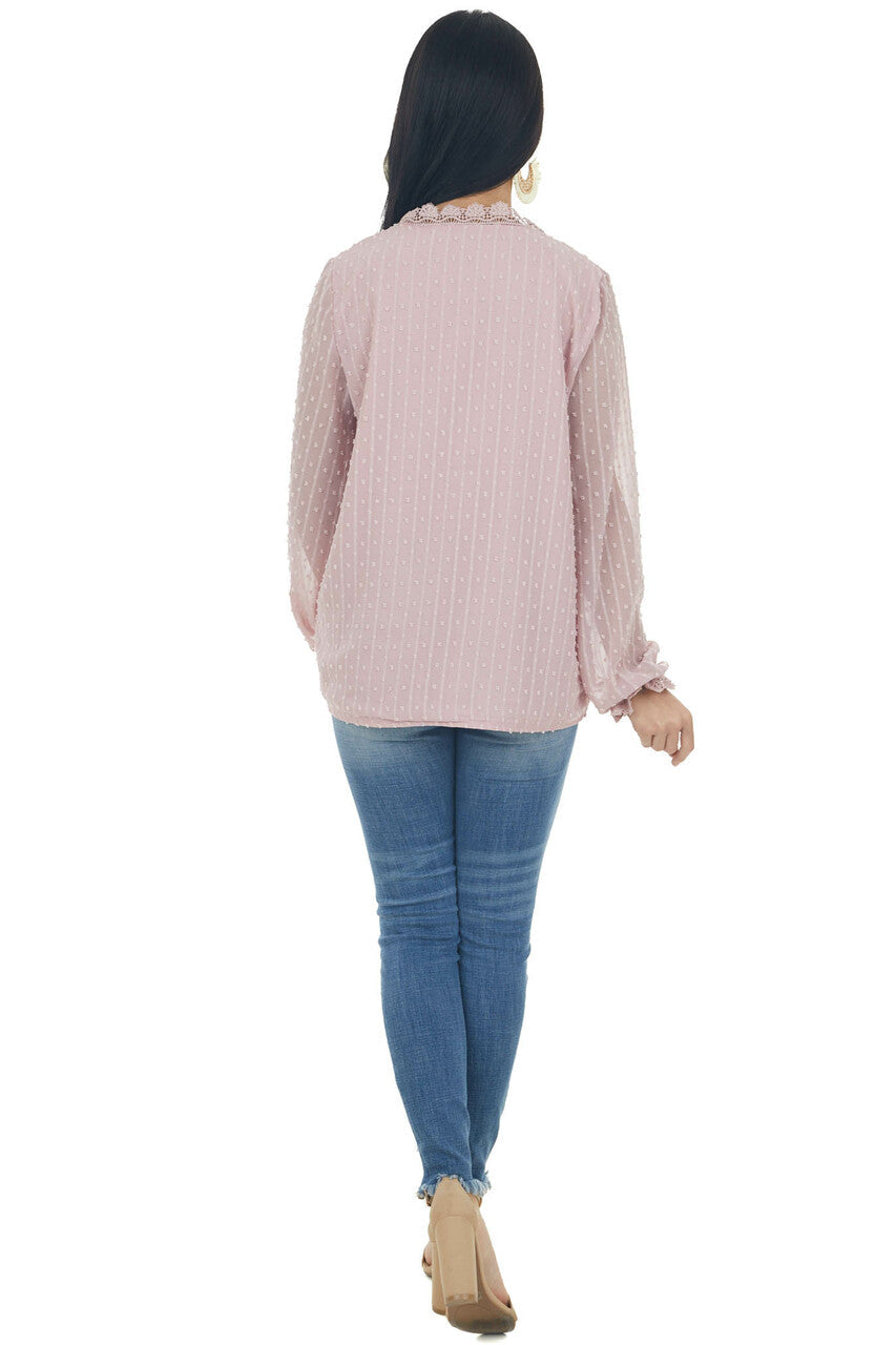 Dusty Rose Swiss Dot Blouse with Lace Details