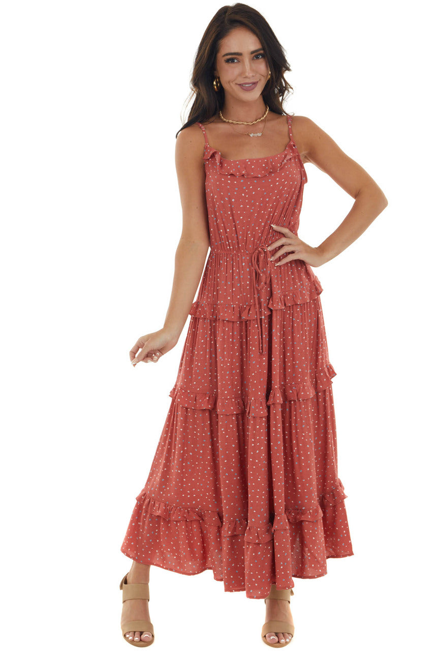 Terracotta Speckled Sleeveless Midi Dress 