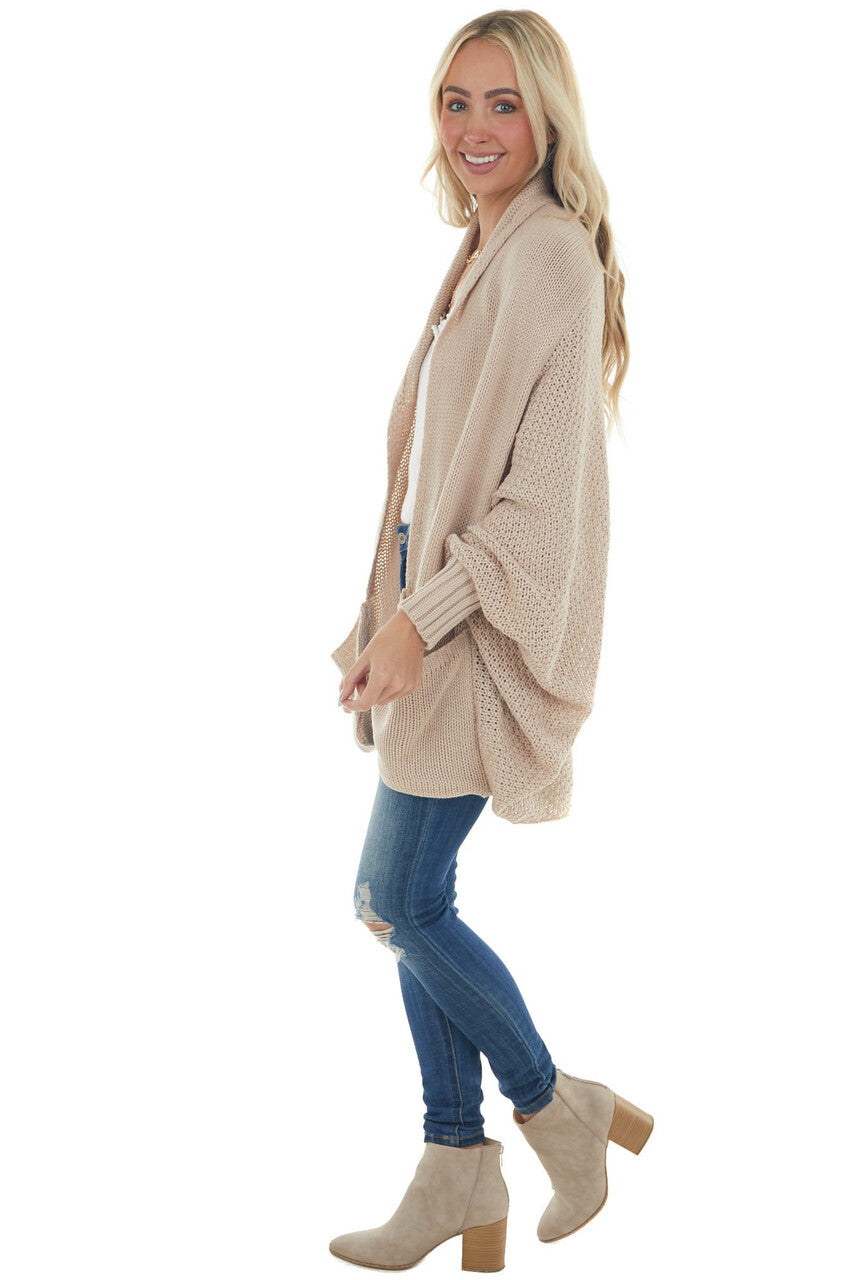 Faded Latte Draped Dolman Sleeve Cardigan 