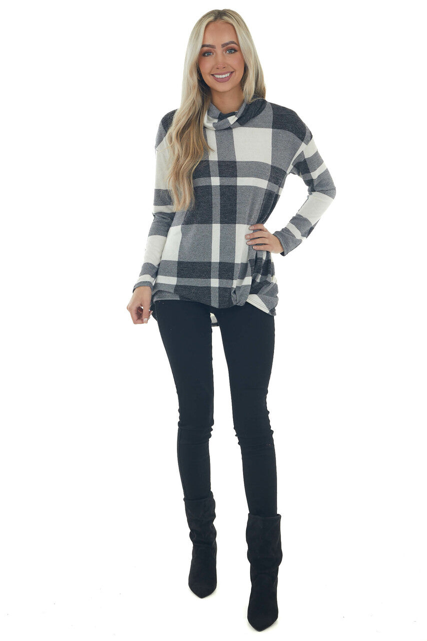 Black Plaid Long Sleeve Turtleneck Top
