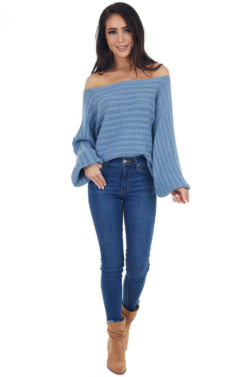 Cornflower Blue Long Sleeve Textured Sweater