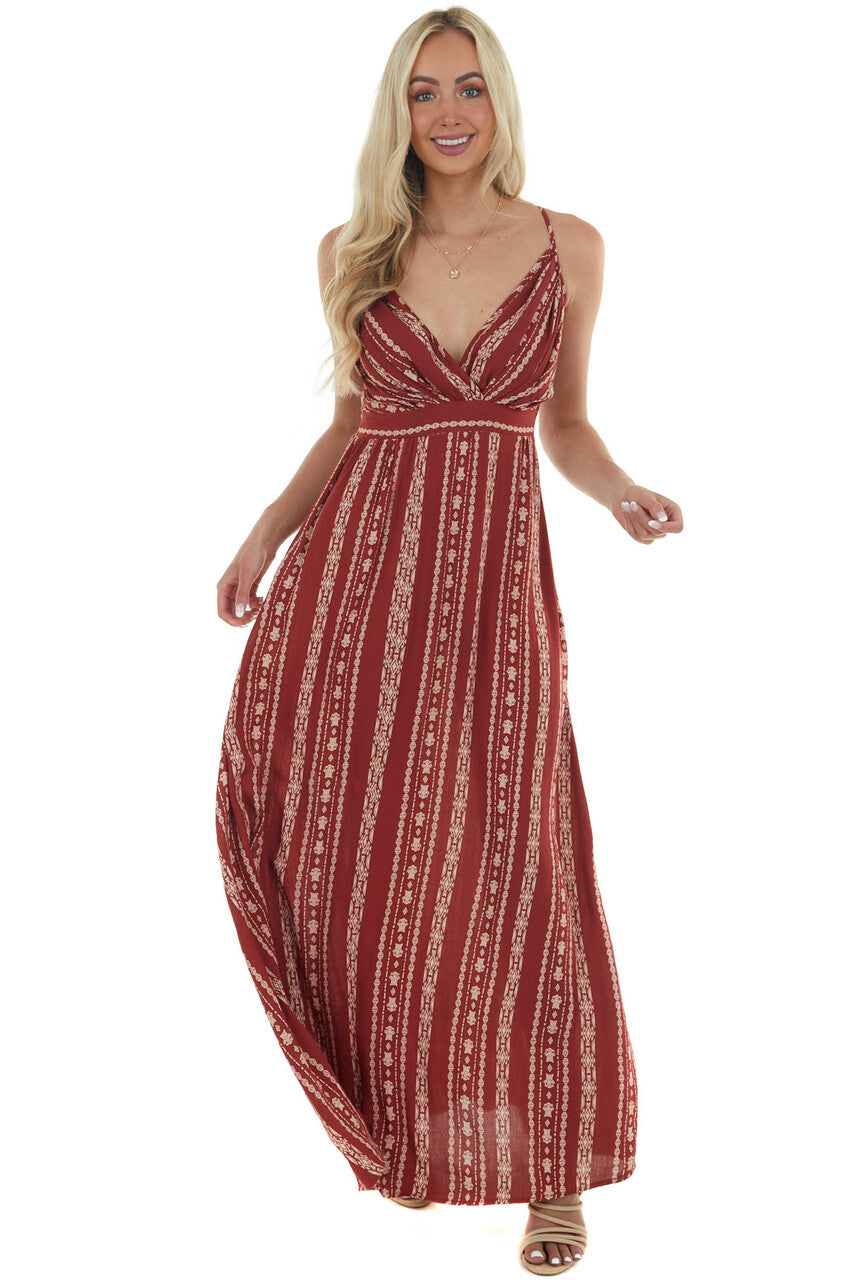 Light Rosewood Printed Sleeveless Maxi Dress