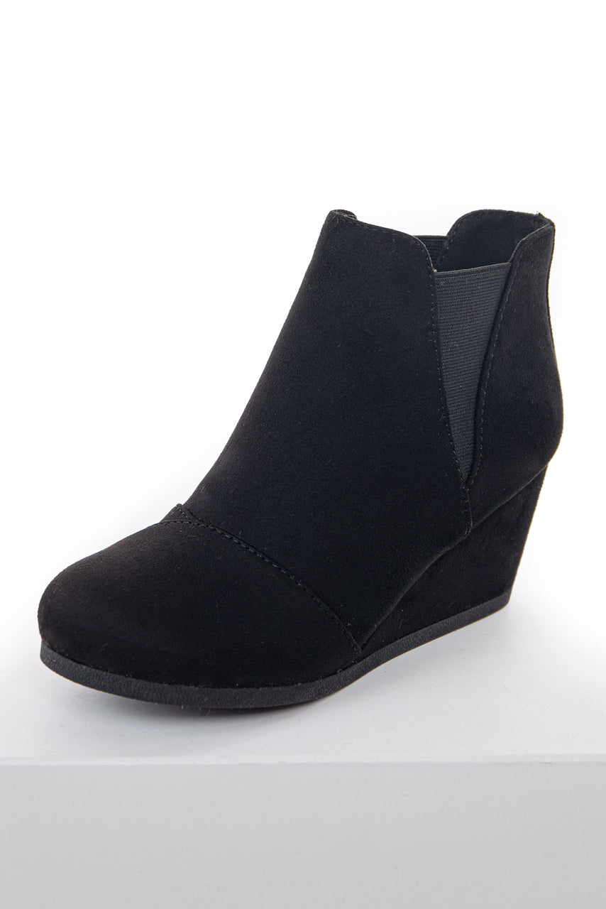 Black Elastic Wedge Heel Booties with Wrapped Detail