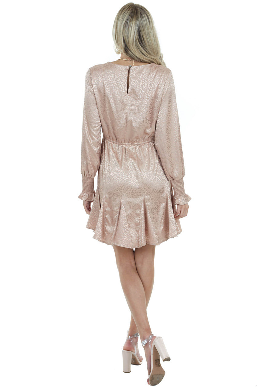 Dusty Blush Cheetah Print Long Sleeve Mini Dress with Pleats