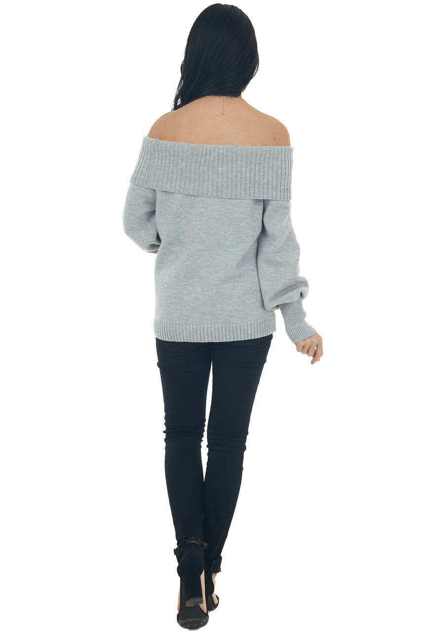 Dove Grey Off Shoulder Pom Pom Detail Sweater 