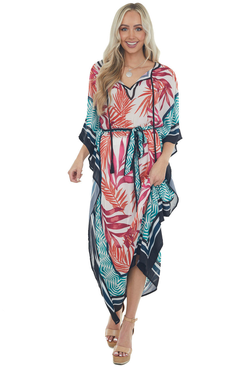Ivory Abstract Print V Neck Sheer Woven Maxi Dress