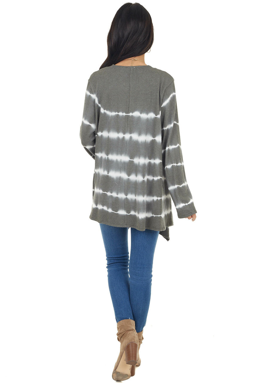 Pewter Green Tie Dye Long Sleeve Open Front Cardigan