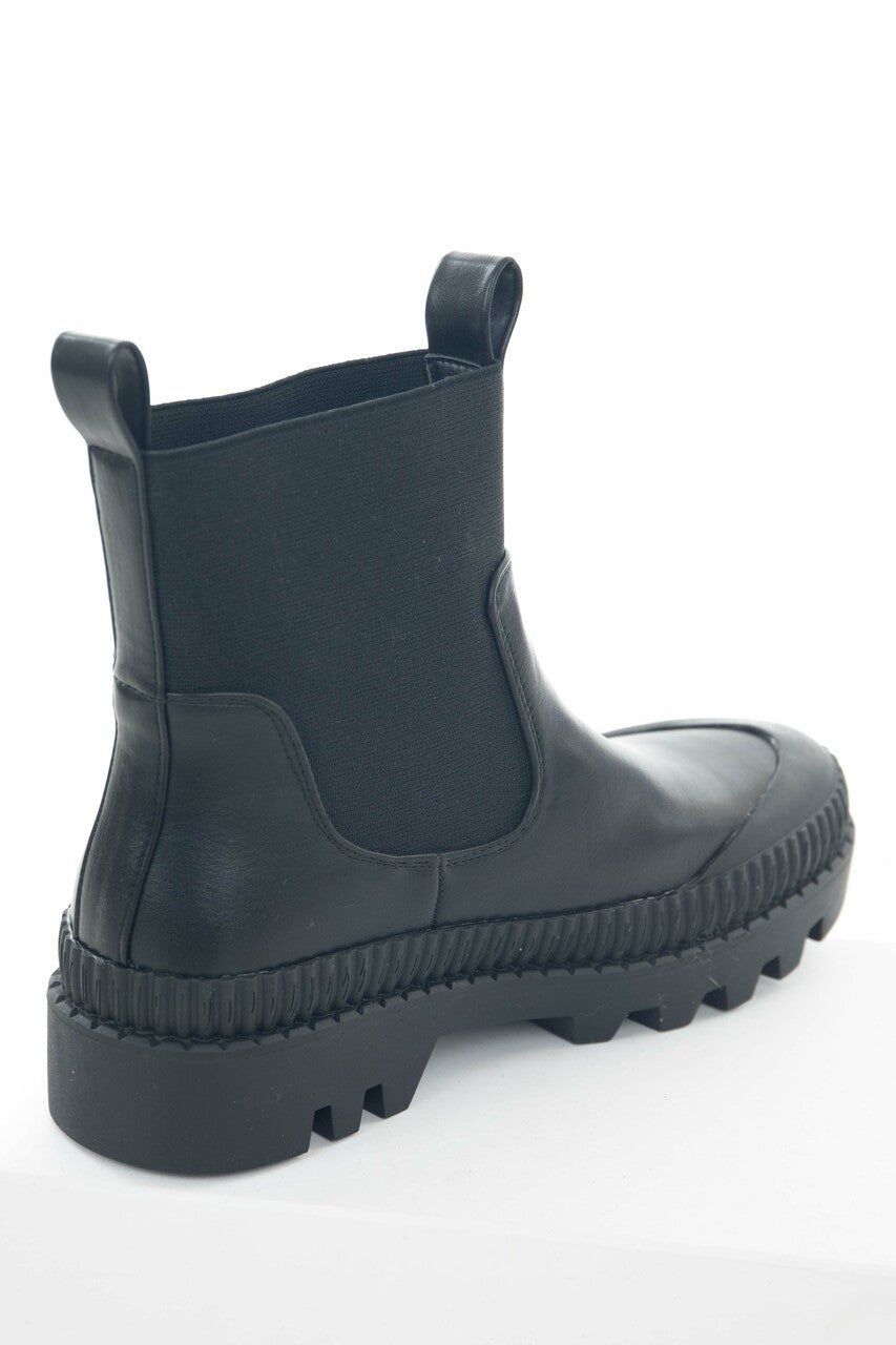 Black Faux Leather Elastic Panel Booties
