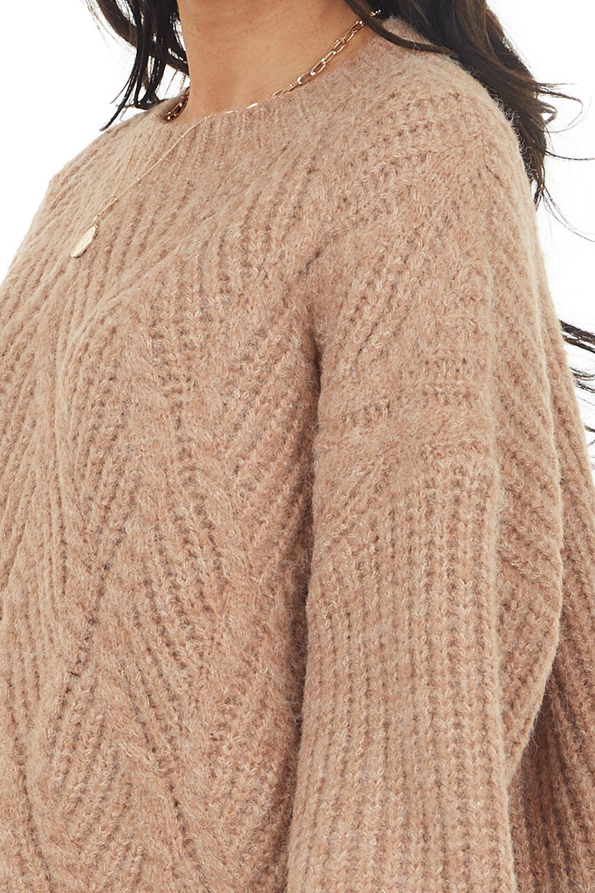Faded Camel Long Sleeve Textured Knit Oversized Sweater