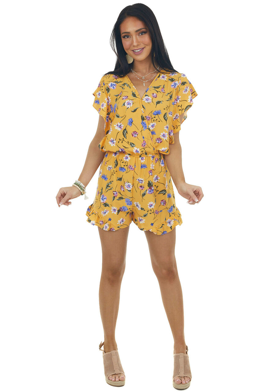 Honey Floral Ruffle Surplice Romper 