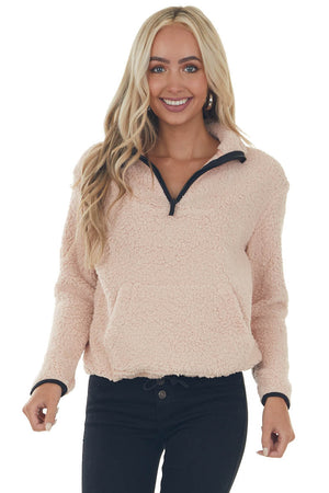 Blush Sherpa Pullover Jacket with Front Pocket