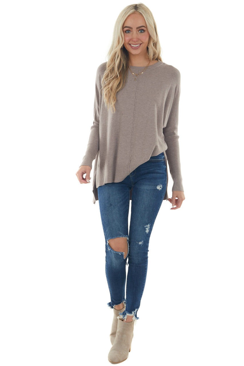 Quartz Grey Dolman Sleeve High Low Hem Sweater