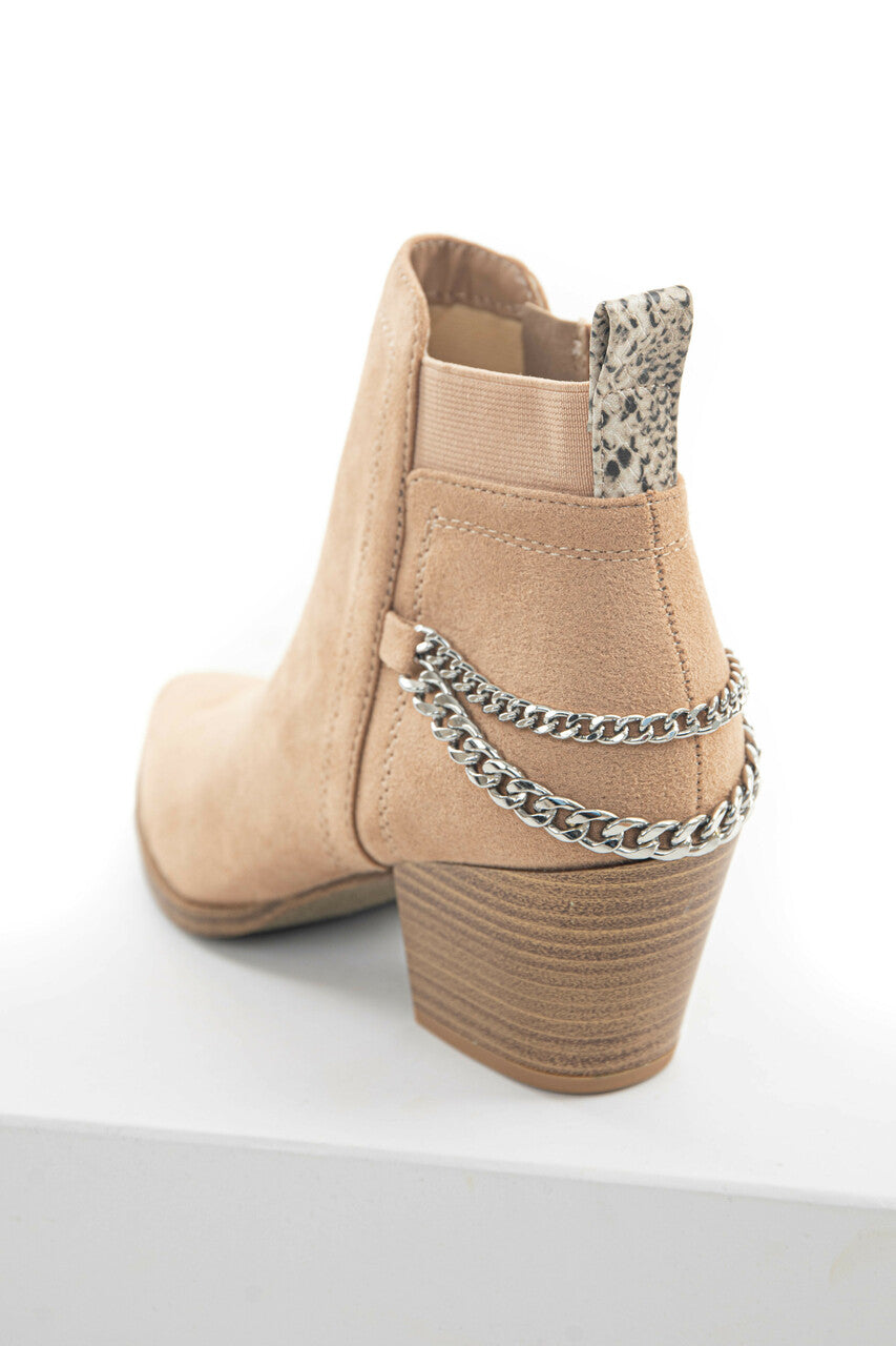 Rich Latte Zip Up Booties with Chain Detail