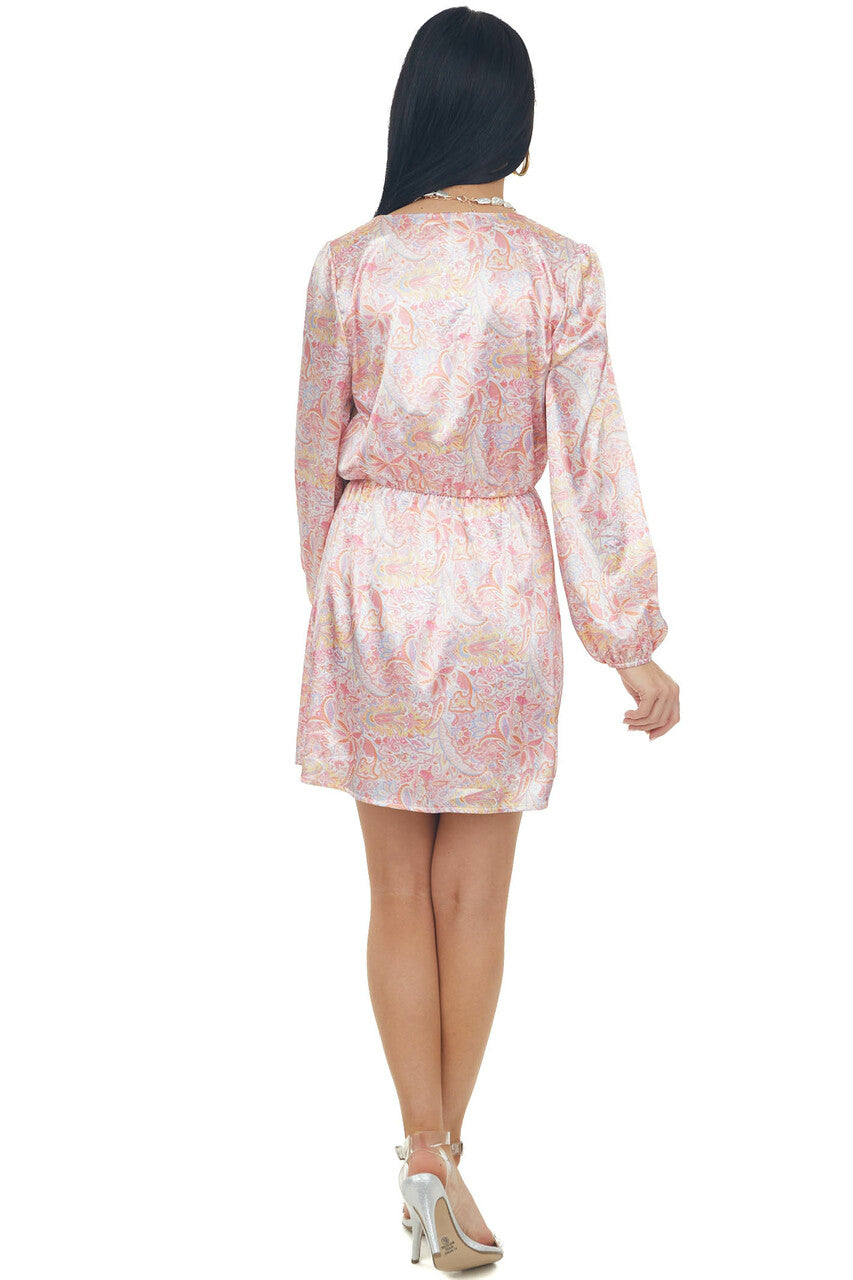 Blush Paisley Surplice V Neck Satin Dress