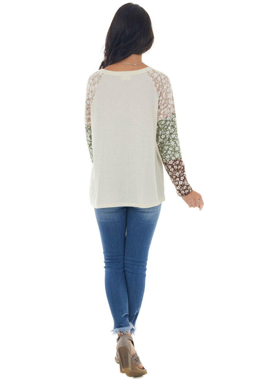 Rich Champagne Floral Colorblock Knit Top 