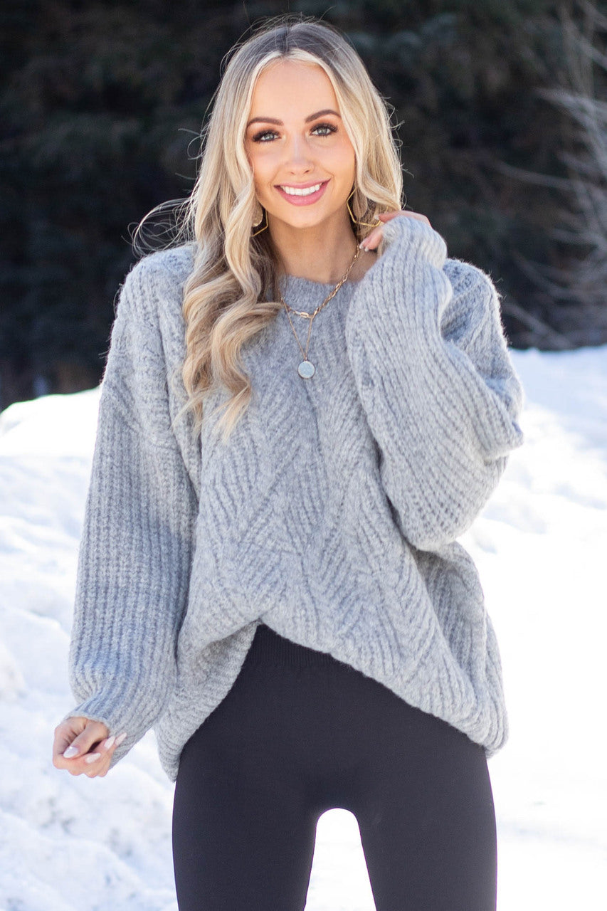 Heather Grey Long Sleeve Textured Knit Oversized Sweater