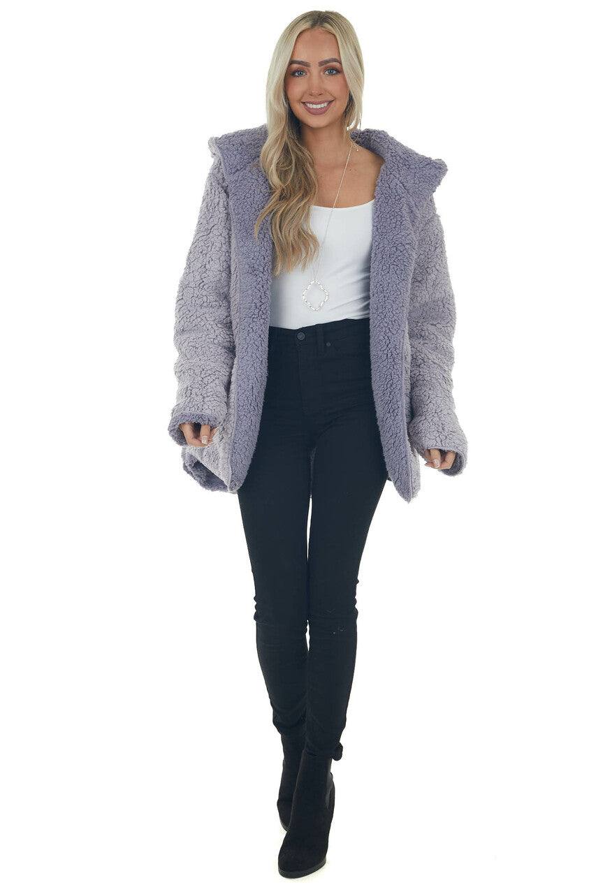 Lavender Super Soft Hooded Sherpa Teddy Jacket