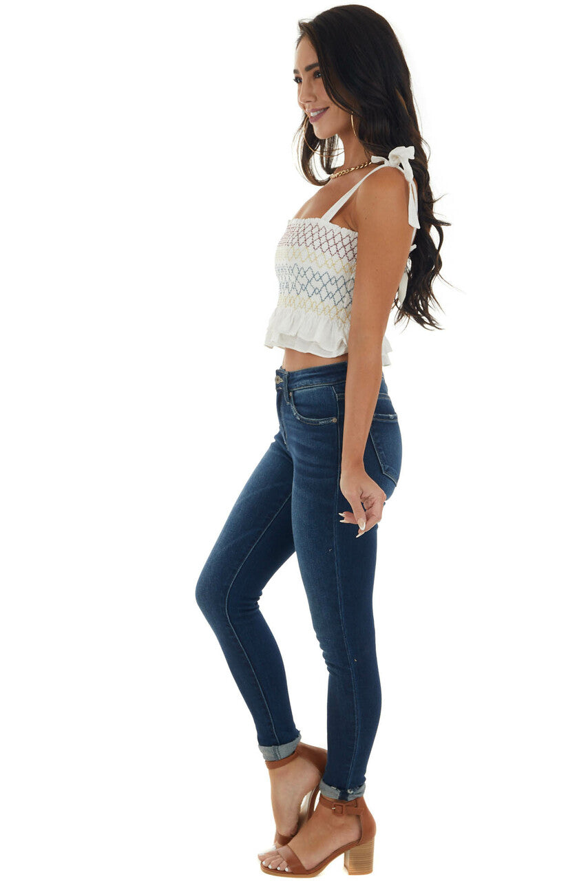 Off White Embroidered Sleeveless Cropped Top