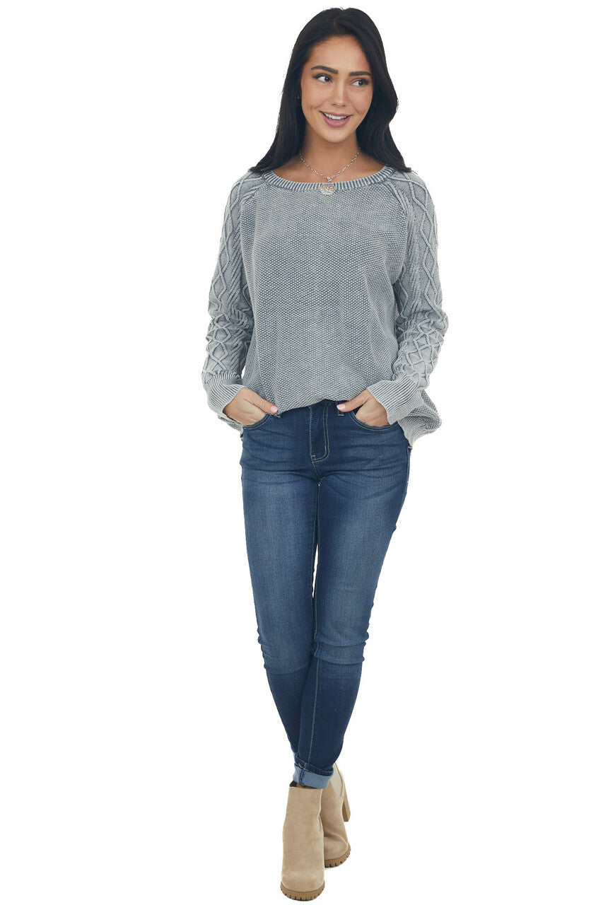 Slate Grey Mineral Wash Raglan Sleeve Sweater