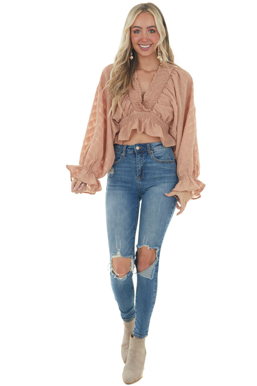 Desert Sand Plunging Neck Puff Sleeve Blouse