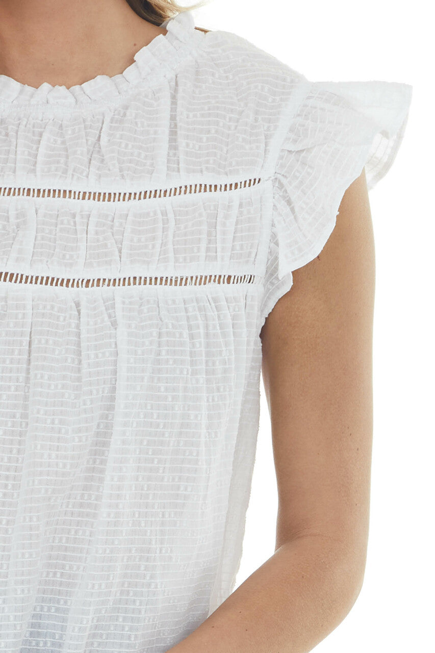 Off White Cap Sleeve Blouse with Lace Yoke