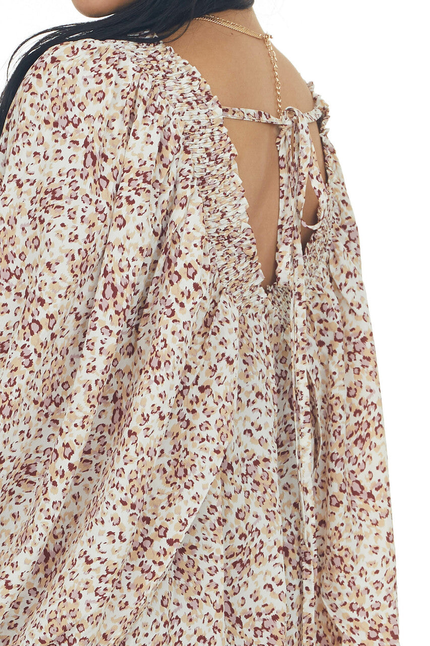 Coconut Leopard Print Open Bubble Sleeve Dress