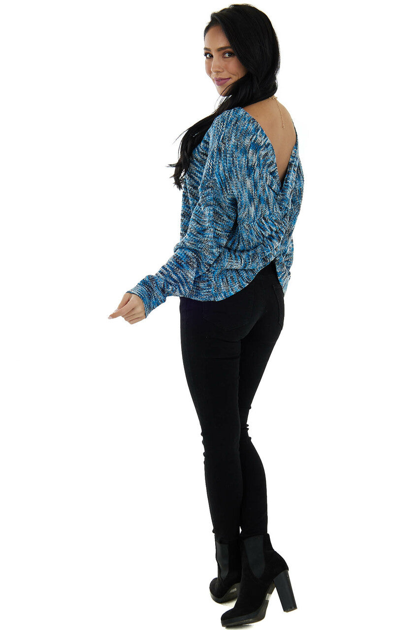 Azure Ribbed Knit Sweater with Twist Detail