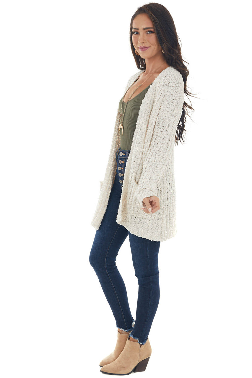 Ivory Long Sleeve Popcorn Knit Cardigan 