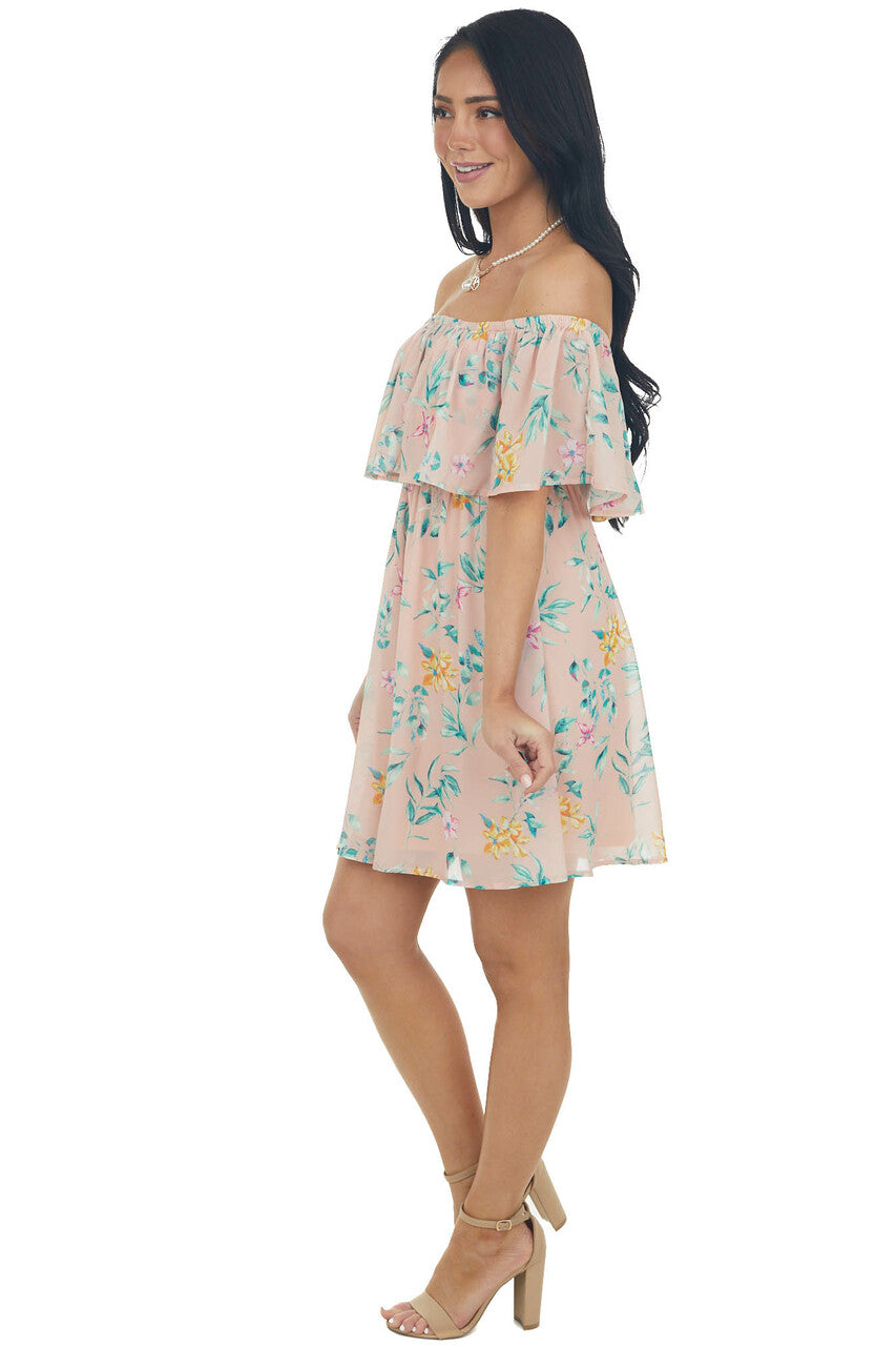 Misty Rose Floral Print Woven Short Dress