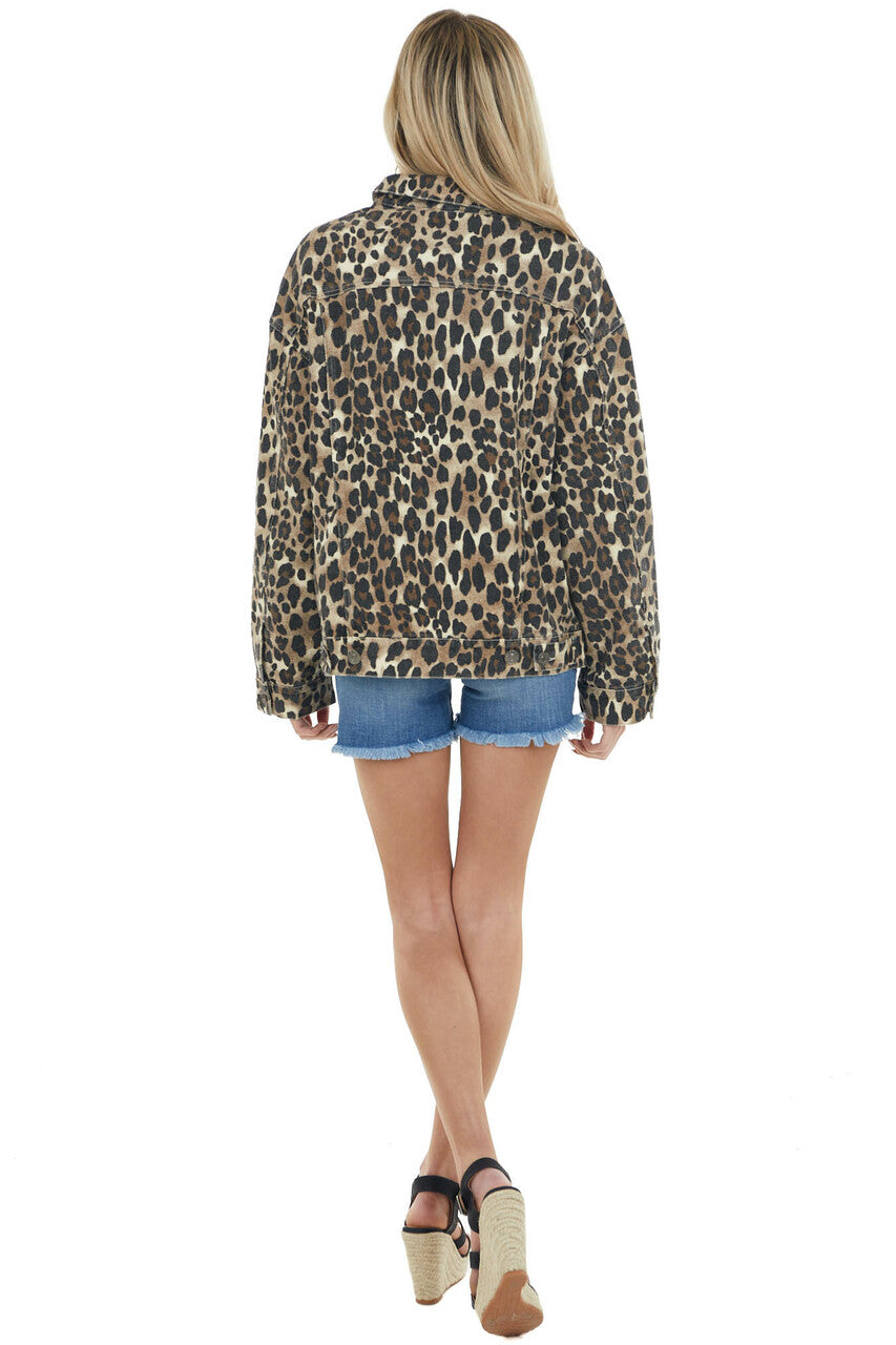 Walnut Leopard Print Button Up Jacket with Chest Pockets
