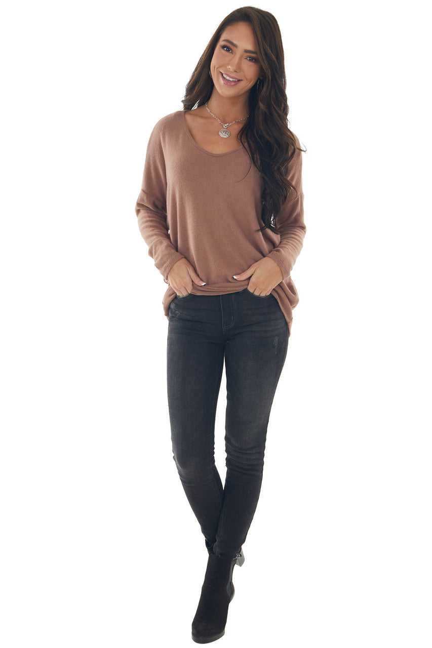 Chestnut Drop Shoulder Soft Brushed Knit Top