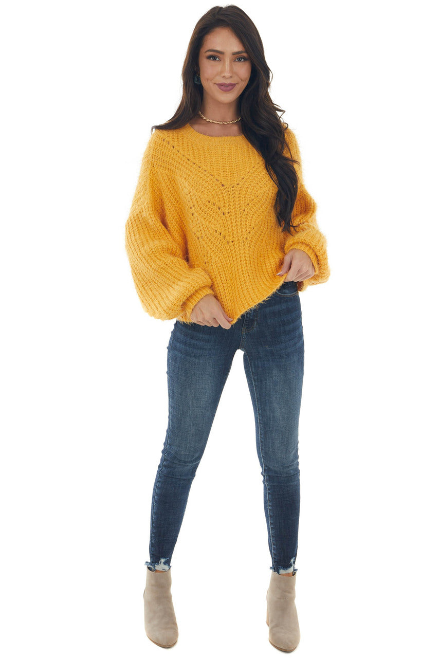 Amber Long Sleeve Fuzzy Cable Knit Sweater
