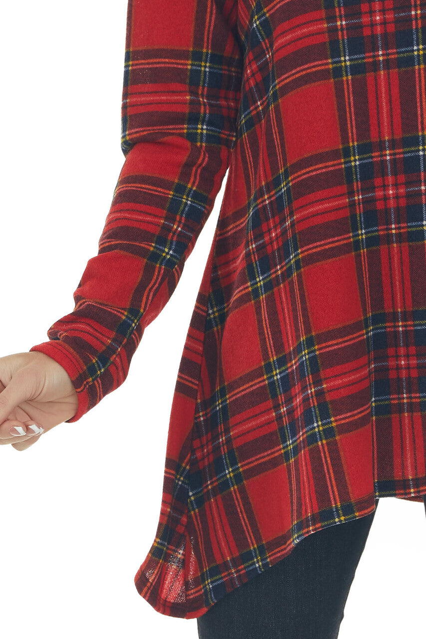 Ruby Plaid Knit Top with Handkerchief Hemline