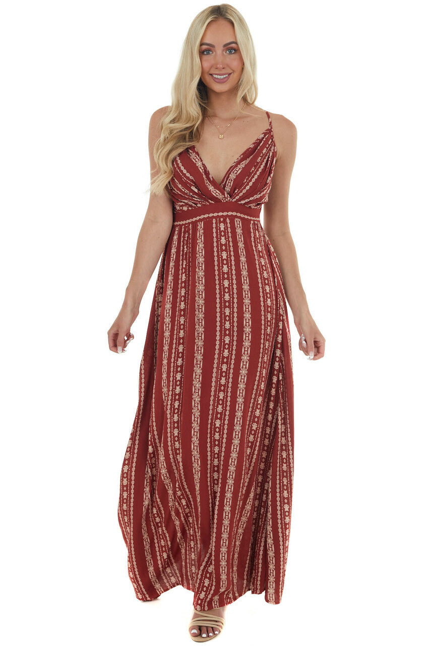 Light Rosewood Printed Sleeveless Maxi Dress