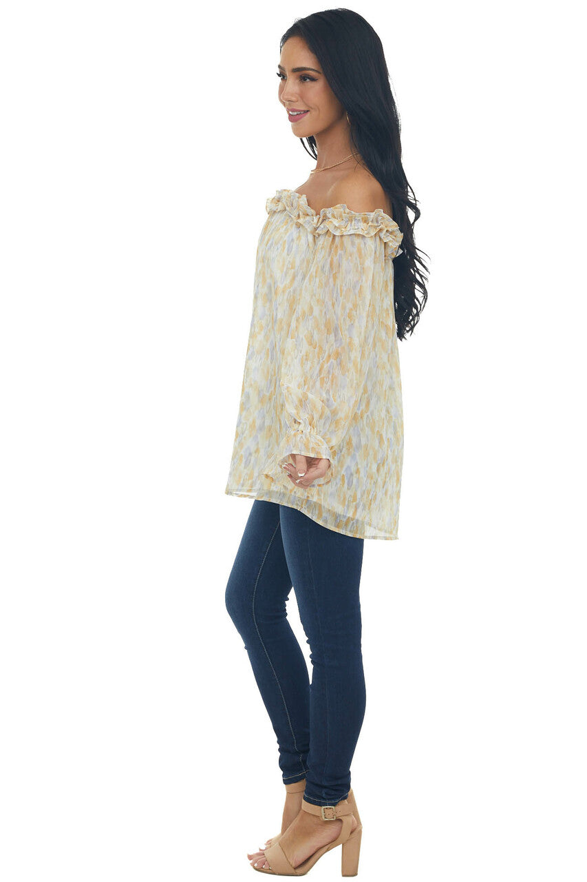 Amber Watercolor Ruffle Off Shoulder Top 