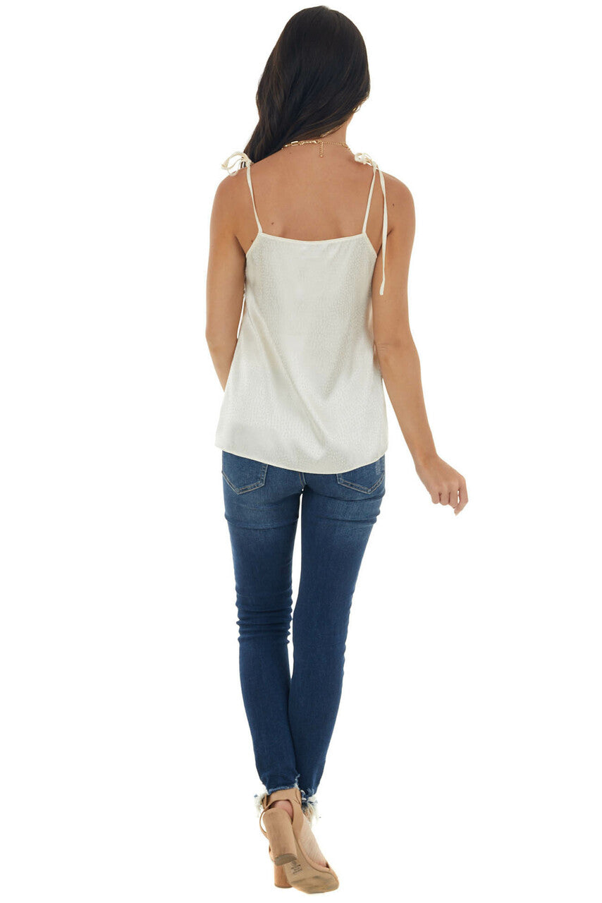Champagne Printed Satin Tank Top 