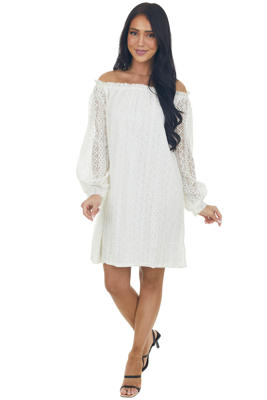 Ivory Off the Shoulder Lace Short Dress