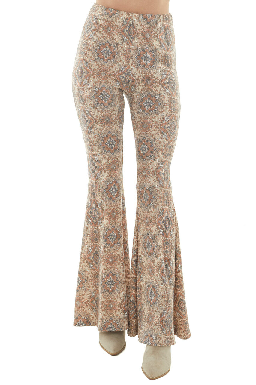 Desert Sand Paisley Print Flare Pants 