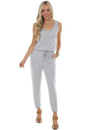 Heather Grey Sleeveless Jumpsuit with Pocket 