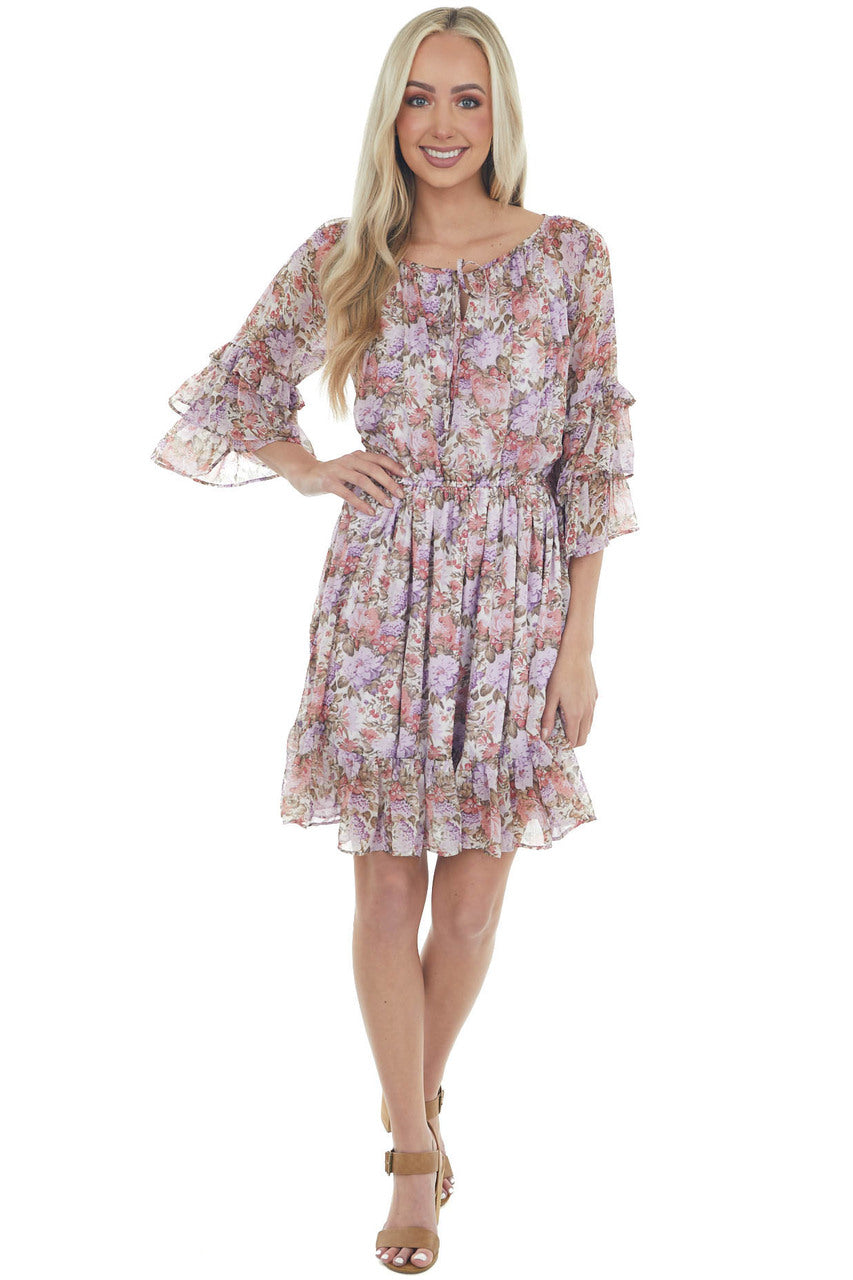 Iris Floral Print Tiered Ruffle Sleeve Dress