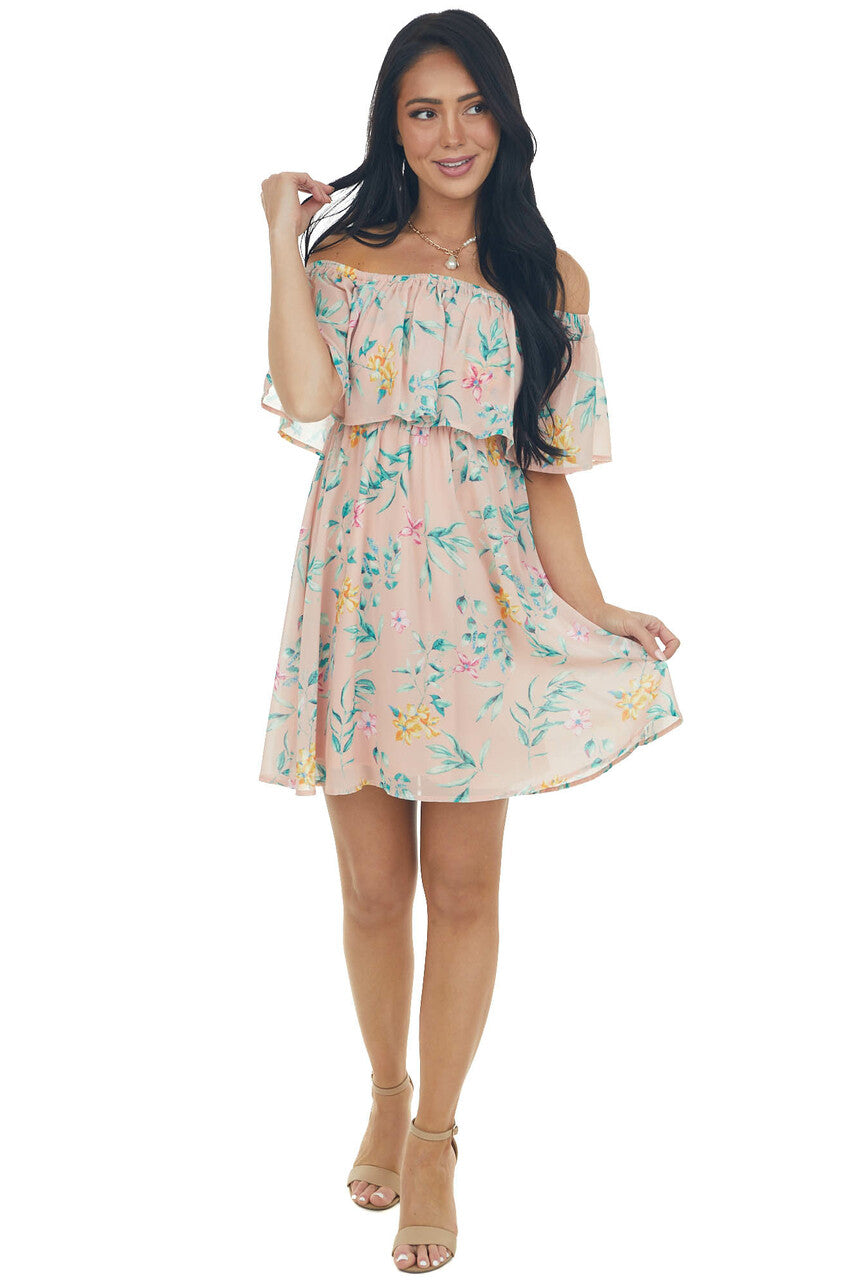 Misty Rose Floral Print Woven Short Dress