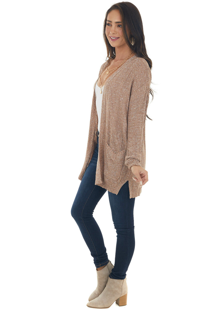 Light Cognac Two Tone Loose Knit Cardigan