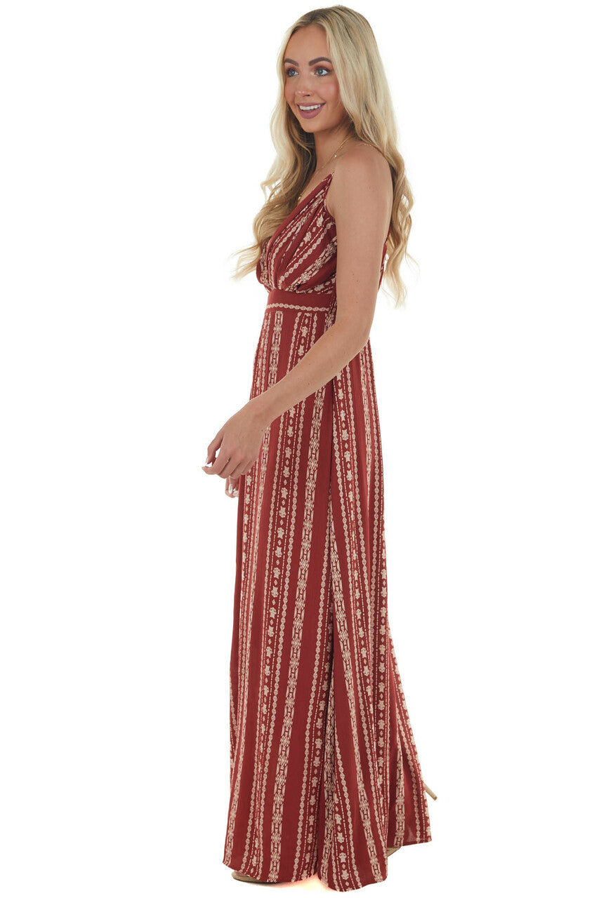 Light Rosewood Printed Sleeveless Maxi Dress