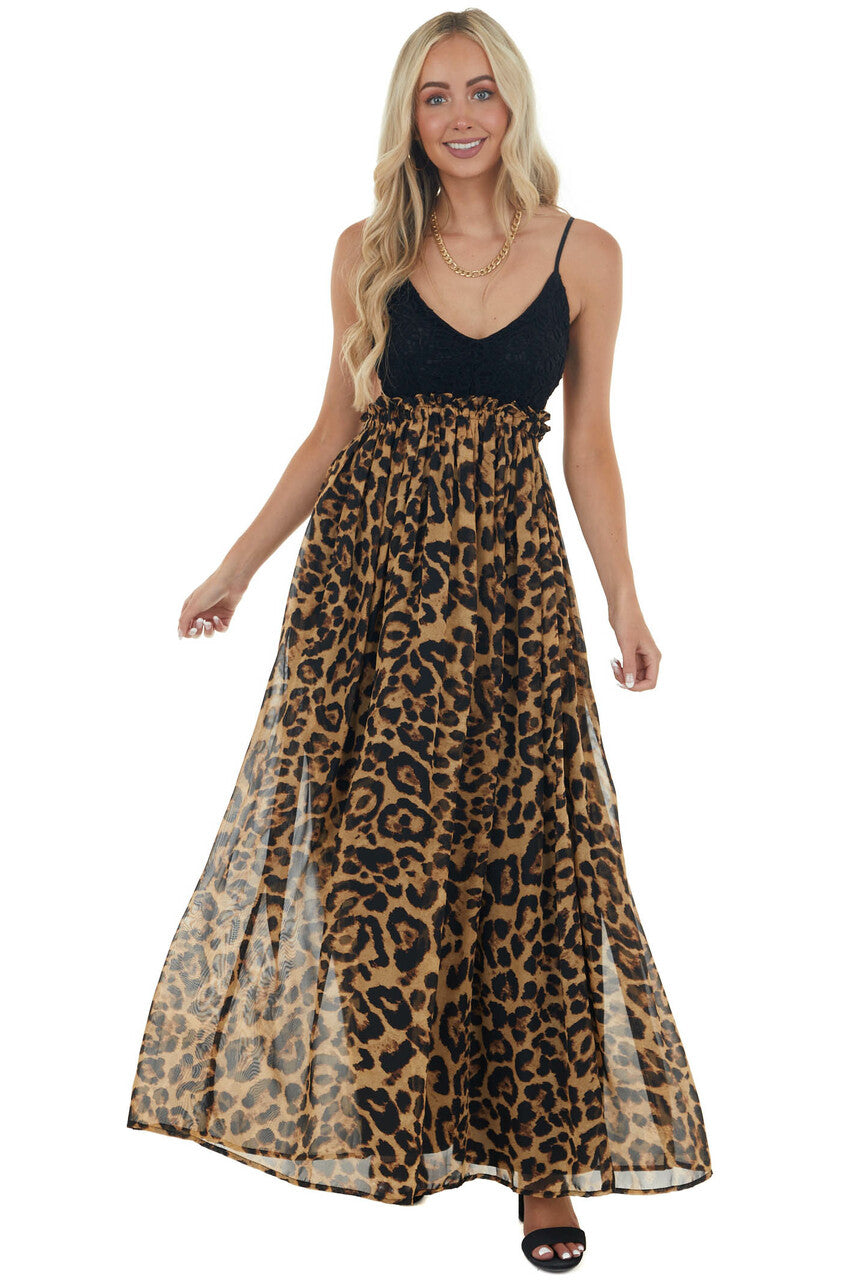 Leopard Print Open Back Sleeveless Maxi Dress