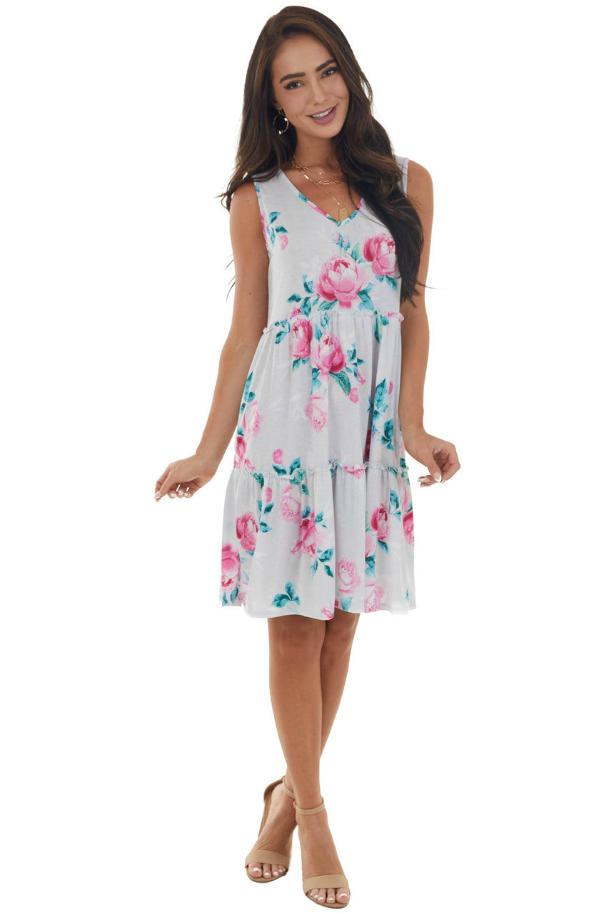 Pearl Floral Print Drop Waist Tiered Dress