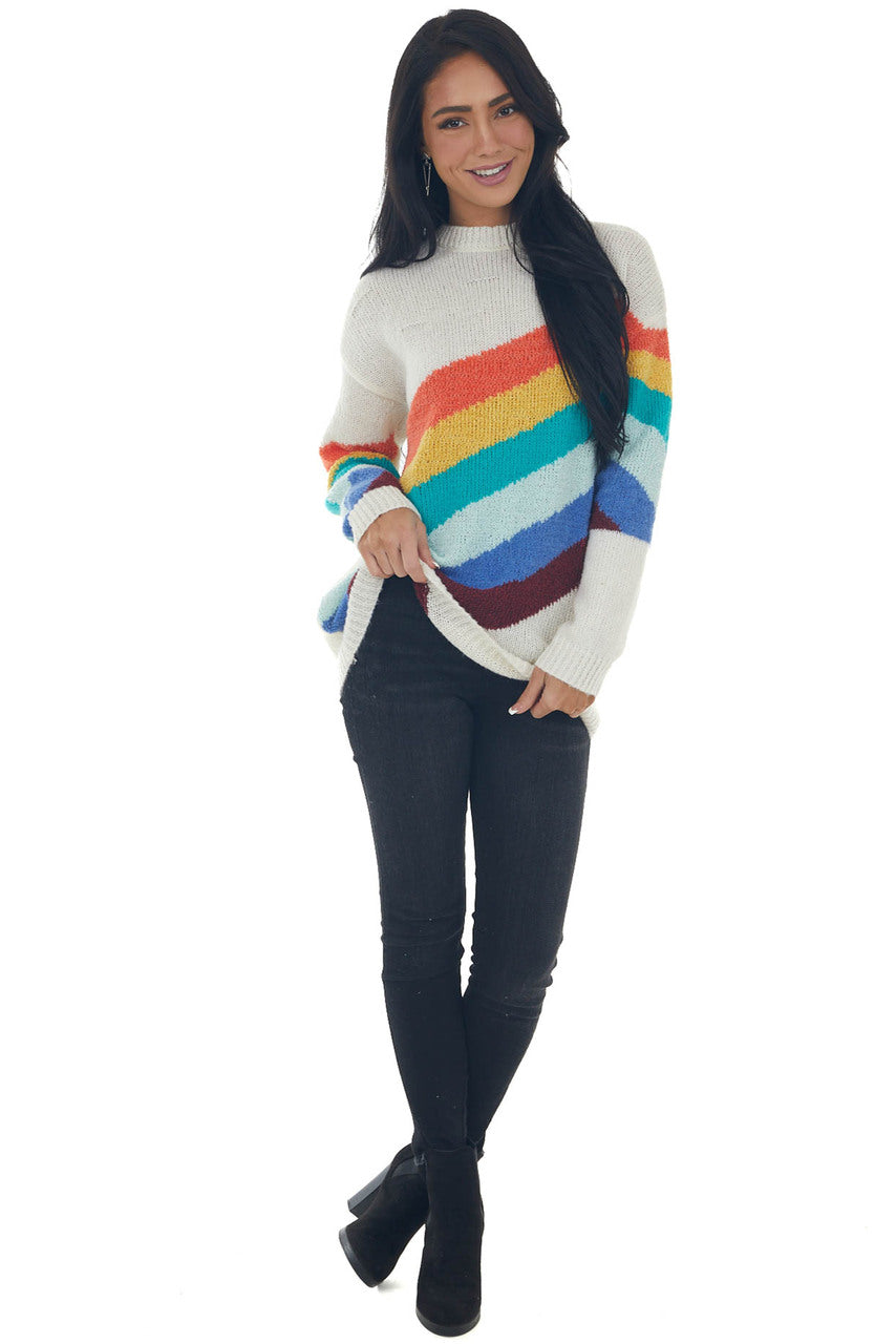 Ivory Multicolor Striped Knit Sweater 